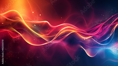  Energy Light Lines Flow, Dark abstract background with glowing abstract waves, Abstract graphics. Colorful neon digital curves, or sound wave, on a black background, holographic iridescent neon curve photo