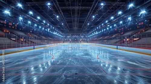 Vibrant Aerial View of Ice Hockey Arena, Capturing the Grandeur and Excitement of the Game photo