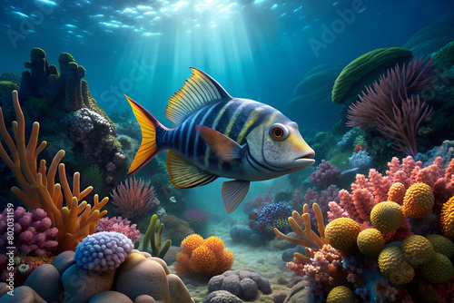 wallago fish surrounded by beautiful coral photo
