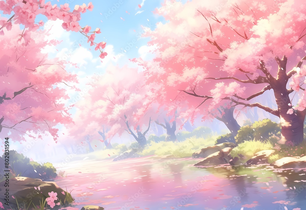 spring landscape with cherry blossoms spring landscape with cherry blossoms