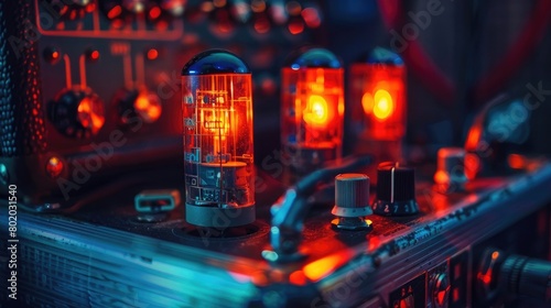 A captivating image of a vintage guitar amplifier, its glowing tubes and analog controls evoking the raw energy of rock music on Global Beatles Day.