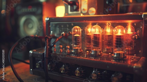 A captivating image of a vintage guitar amplifier, its glowing tubes and analog controls evoking the raw energy of rock music on Global Beatles Day.
