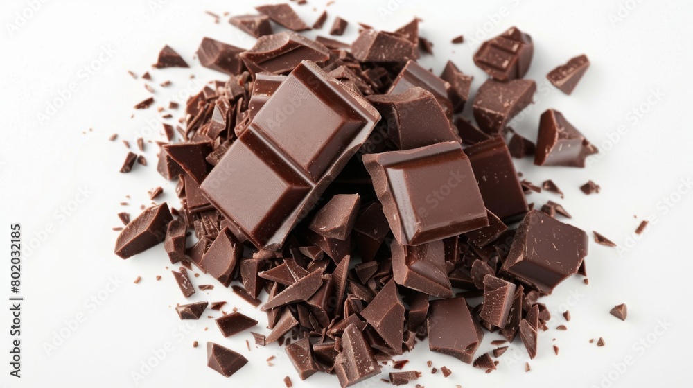Assorted Dark Chocolate Pieces Close-Up isolated in white background Assorted Dark Chocolate Pieces Close-Up isolated in white background