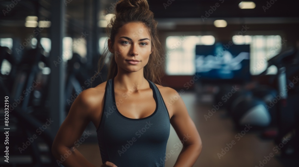 Portrait of a young female fitness trainer in a gym