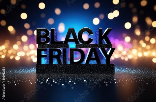 Vibrant Black Friday sign with glitter and bokeh lights, creating an enticing atmosphere for shopping deals
