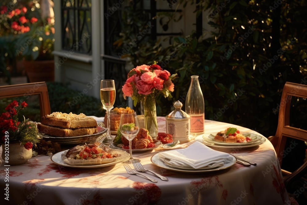 Outdoor table set for a festive holiday meal. Outdoor table set for a festive holiday meal.