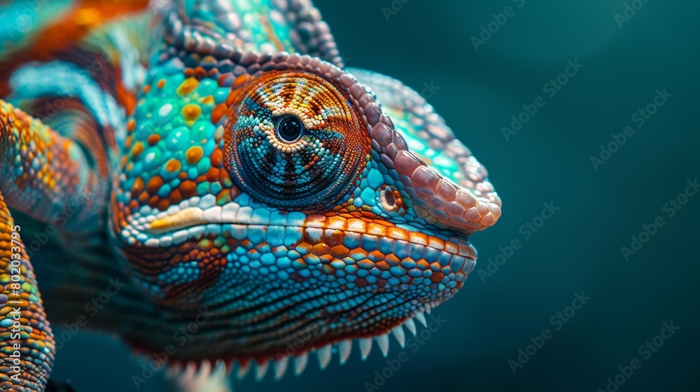 Fototapeta premium Close-up of a colorful chameleon lizard on the branches.