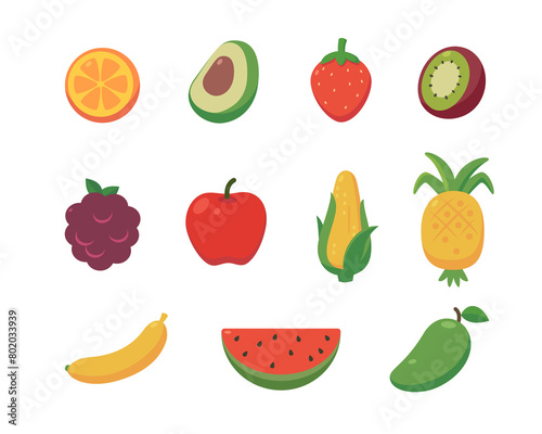 Set of fruits. Vector illustration in flat style.