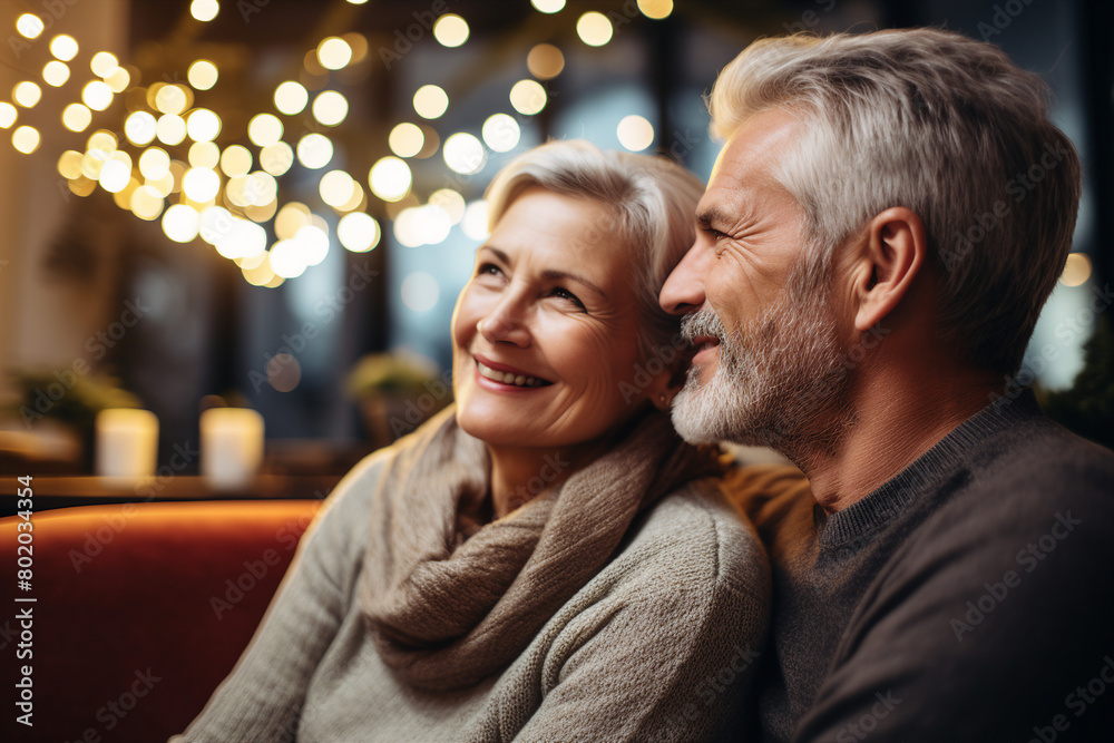 Elderly couple pensioners spending time together watching tv set generative AI portrait Elderly couple pensioners spending time together watching tv set generative AI portrait