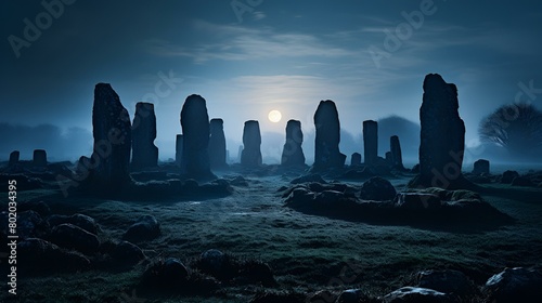 Ancient stone circle with starry night
 photo