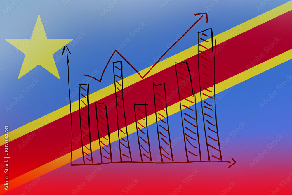 Fototapeta premium Congo Democratic Republic bar chart graph with ups and downs, increasing values, developing and 