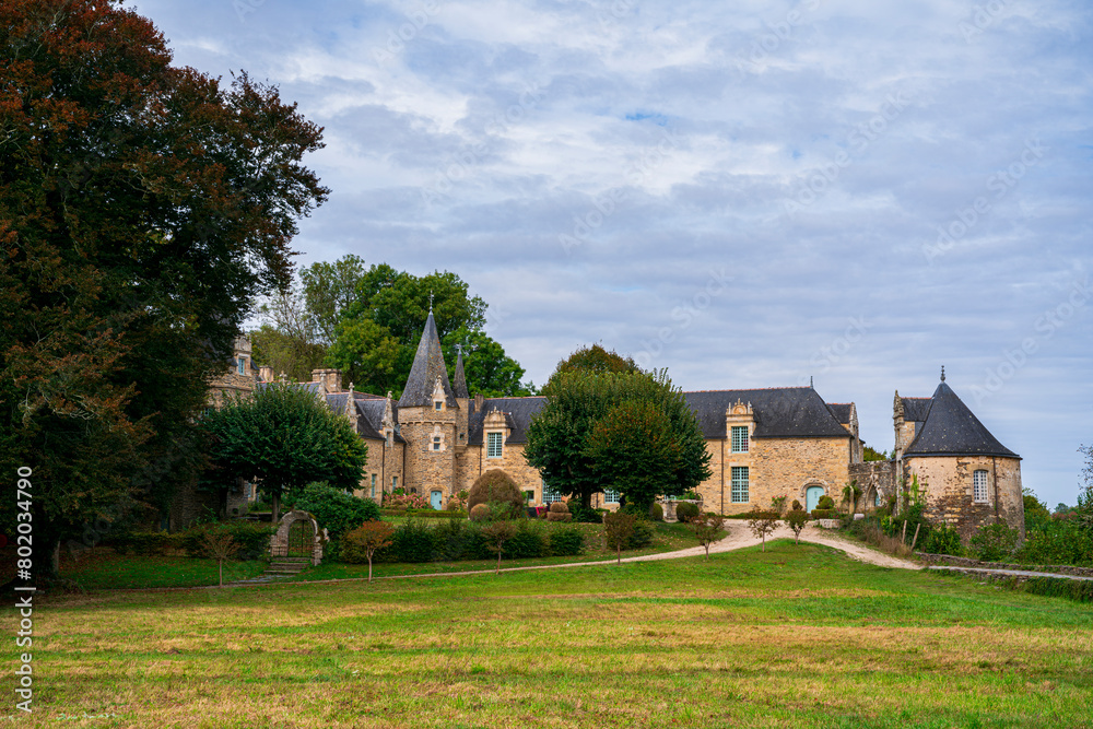 View of Castle Park Rochefort en Terre on a cloudy day. Photography taken in Brittany, France.