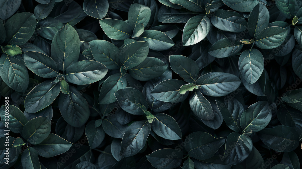 A close up of green leaves with a dark background A close up of green leaves with a dark background
