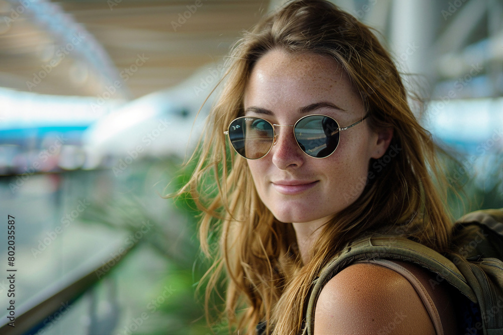 Generative AI composition image of traveling concept young person woman man at airport bus railway station Generative AI composition image of traveling concept young person woman man at airport bus railway station
