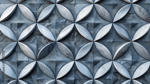 Detailed close-up of a metal wall with circular mosaic tiles forming a futuristic pattern. Background. Wallpaper.