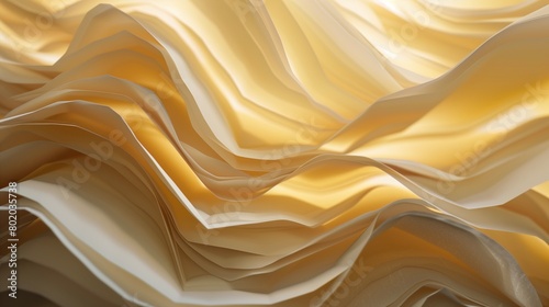 The new nostalgia abstract wallpaper stack layers of cream color paper with back lit on golden silk background
