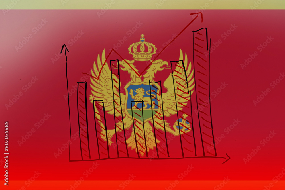 Naklejka premium Montenegro bar chart graph with ups and downs, news banner idea, increasing values, Montenegro 