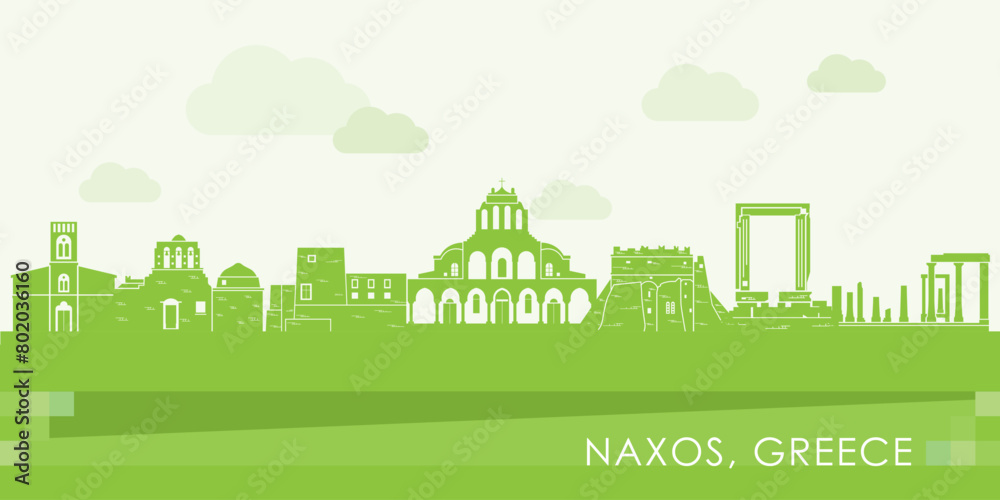 Green Skyline panorama of Naxos, Cyclades Islands, Greece - vector illustration