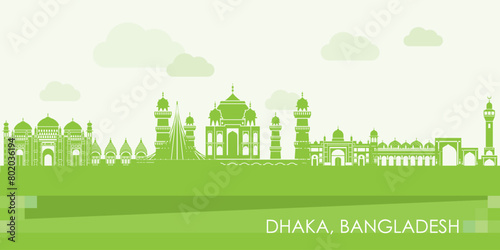 Green Skyline panorama of city of Dhaka, Bangladesh - vector illustration