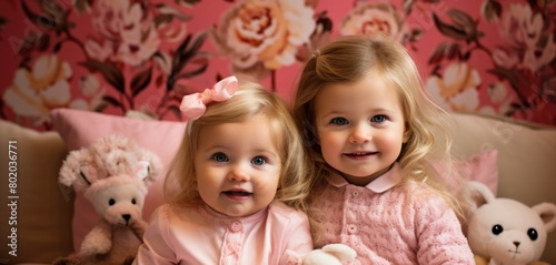 Two young girls sitting beside each other with toys