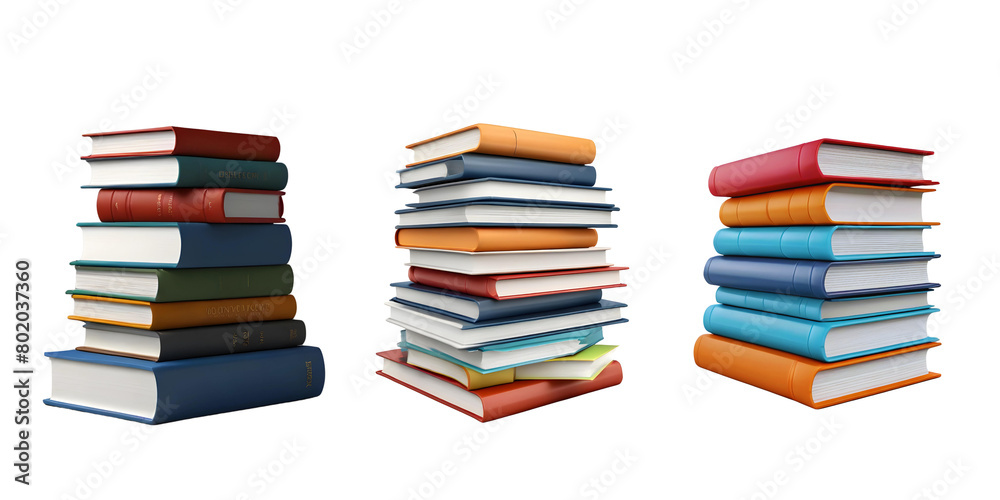 set of stack of books isolated on transparent background, png, world literacy day concept, book day set of stack of books isolated on transparent background, png, world literacy day concept, book day