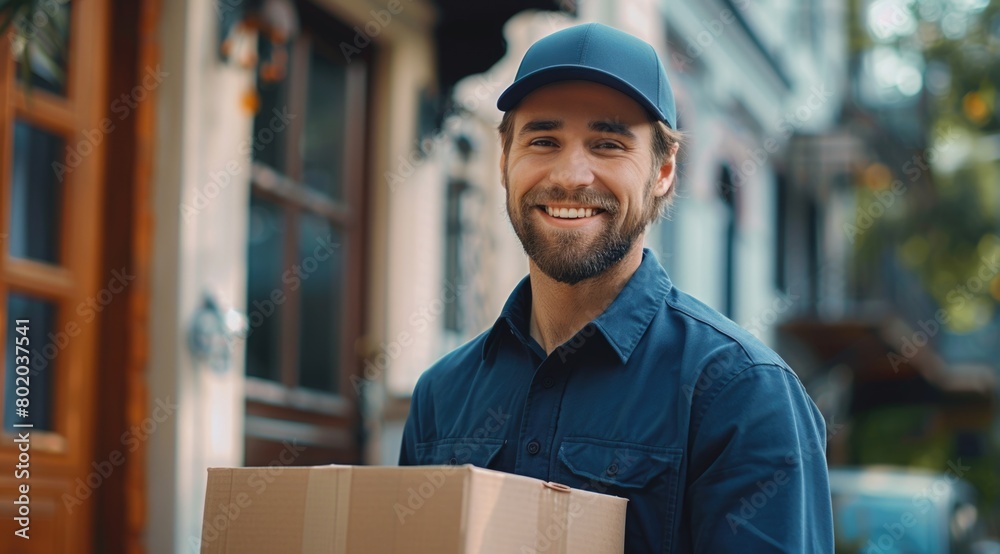 Smiling man holding a box
