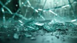 Detailed view of a shattered glass window with cracks and missing pieces.