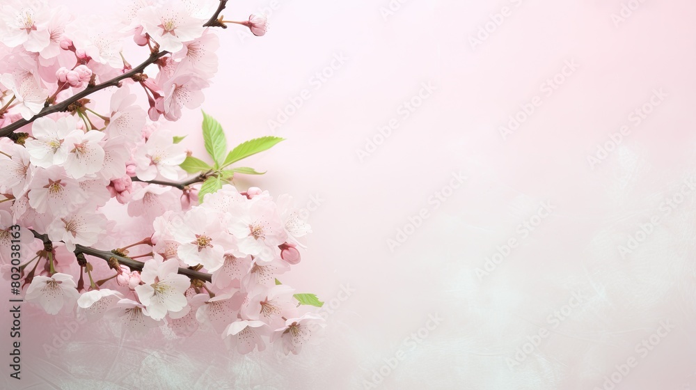 Tree branch with pink flowers on a light background.