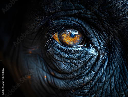 Close-up of an elephant's eye with intricate skin texture. Macro shot capturing the detailed eye and skin patterns. Wildlife and nature concept. Design for poster, banner, and educational materials © Ekaterina