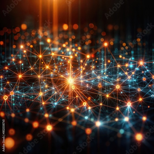 Futuristic Network Glowing Orange and Blue Lines on Dark Background