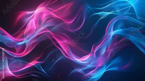 A dynamic wave of pink and blue smoke swirls on a stark black background, creating a striking abstract effect. Wallpaper.