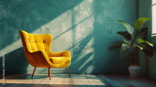 Yellow chair by window photo