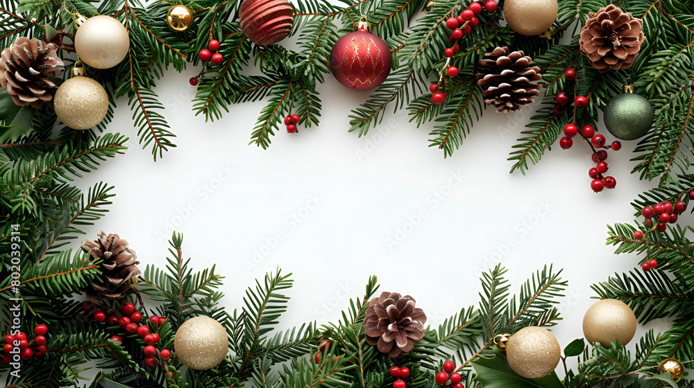 Merry Christmas banner with blank space for text, white background, giftboxes, fir tree branches and red ornaments. Winter holidays background.
Merry Christmas banner with blank space for text, white background, giftboxes, fir tree branches and red ornaments. Winter holidays background.