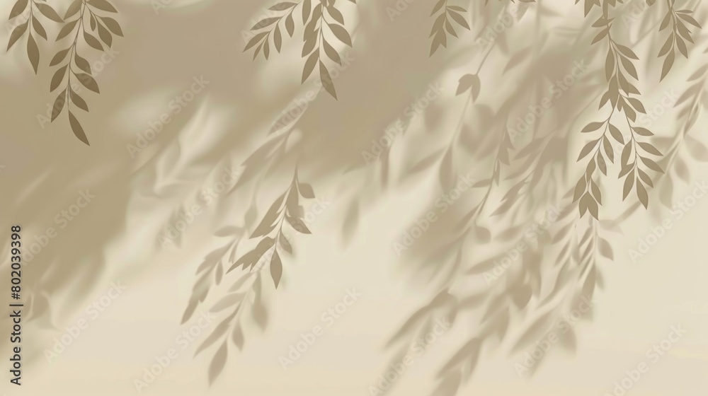 Elegant background with leaves. Tree branch with leaves in soft color, minimal design, light and shadow Elegant background with leaves. Tree branch with leaves in soft color, minimal design, light and shadow