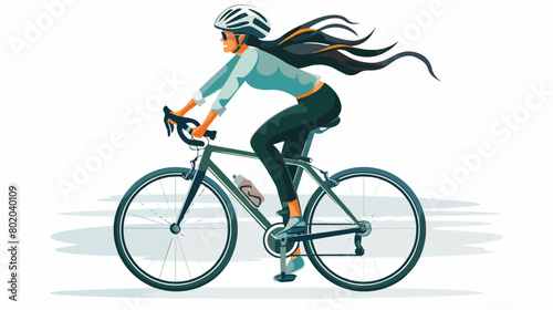 Female cyclist riding bicycle on white background Vector