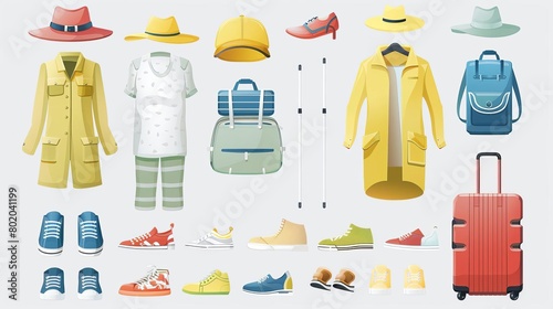 isolated Clothes  accessories  shoes and suitcase for tourism