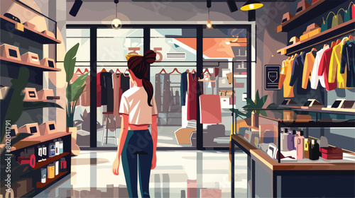 Female seller in modern clothes store Vectot style vector © Roses