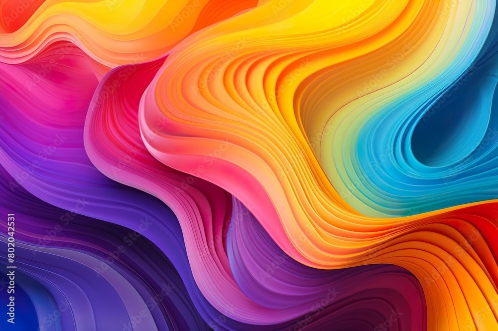 Colorful abstract painting with rainbow colors and wave-like patterns. Generative AI