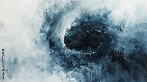 Watercolor abstract with soft gradients and sharp contrasts mimicking the absorption of light by a black hole, fostering a sense of mystery