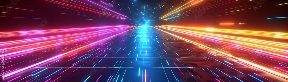 Abstract 3D Rendering of Colorful Spectrum Rays and Glowing Neon Lights in Dynamic Motion Abstract 3D Rendering of Colorful Spectrum Rays and Glowing Neon Lights in Dynamic Motion