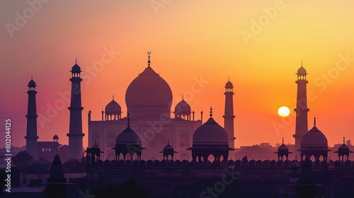Silhouette of jama masjid in India, in sunset