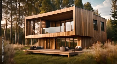 modern wooden house concept on spacious land photo