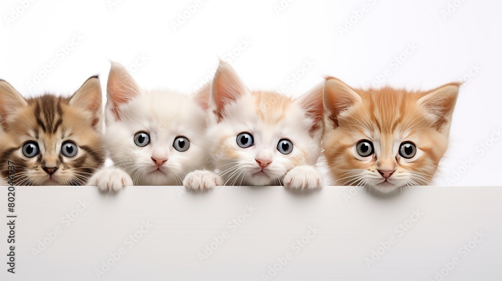 Collection of cute cats peeking forward isolated on white background.