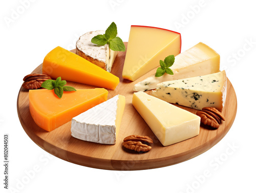a plate of cheeses with nuts and pecans