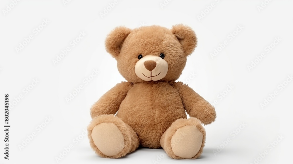 Beautiful teddy bear is sitting isolated on white background.