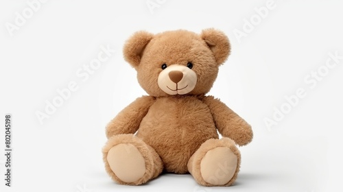 Beautiful teddy bear is sitting isolated on white background.
