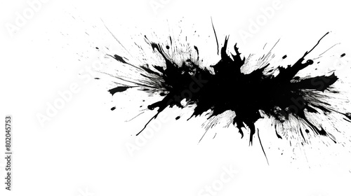 Black ink paint brush splash grunge style isolated on white background.