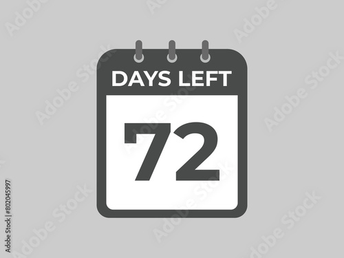 72 days to go countdown template. 72 day Countdown left days banner design. 72 Days left countdown timer 