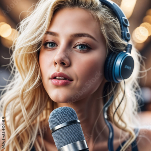 woman singing with microphone