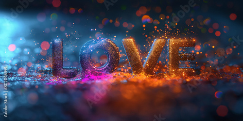 Schriftzug Buchstaben in Neon mit Wort LOVE zum Valentinstag und Muttertag für verliebte Menschen photo